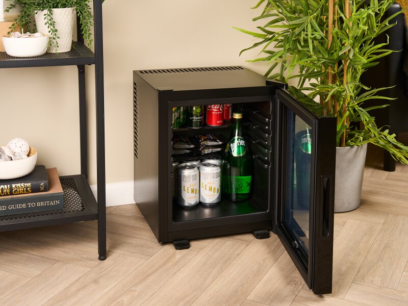 Corby Eton 20L Minibar with Glass Door, Black with Black Interior