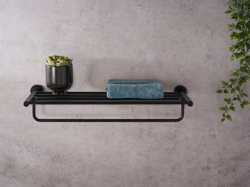 Corby Harrogate Towel Rack with Shelf - Black