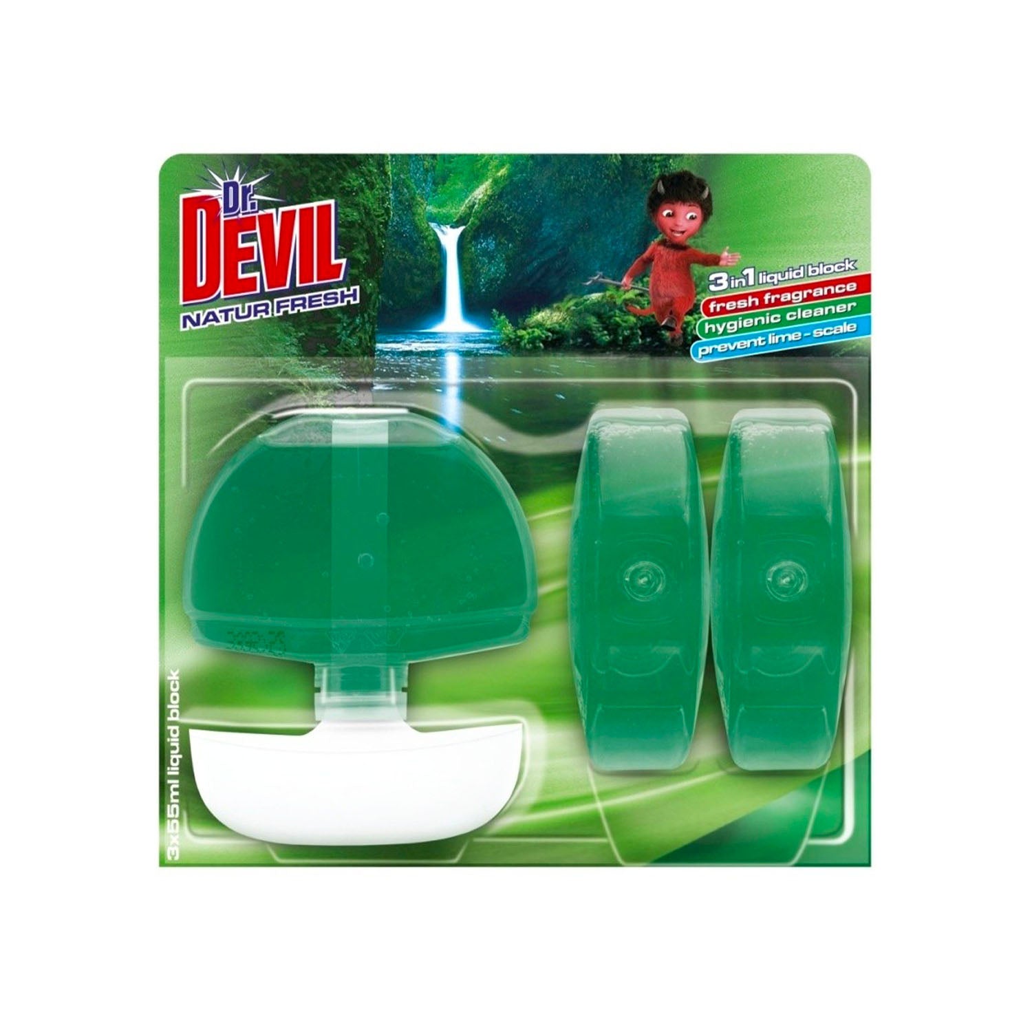 Prostředek čisticí Dr. Devil, WC blok, tekutý, 3x55 ml, natur fresh