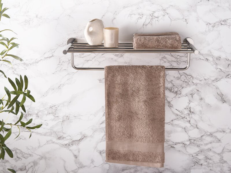 Corby Harrogate Towel Rack with Shelf - Polished Steel