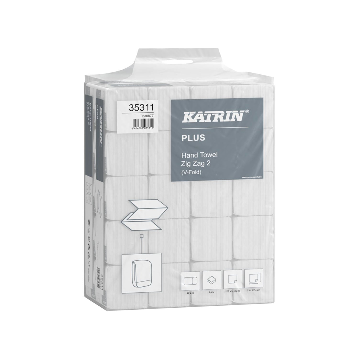 Katrin Plus Handy Pack Z-fold Paper Towels, 2-ply, cellulose, 22.4 x 23 cm, 4,000 sheets, white