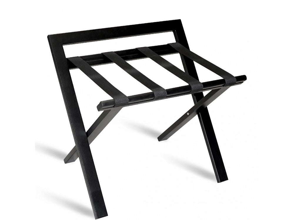 Foldable hotel luggage rack with backrest - lacquered wood