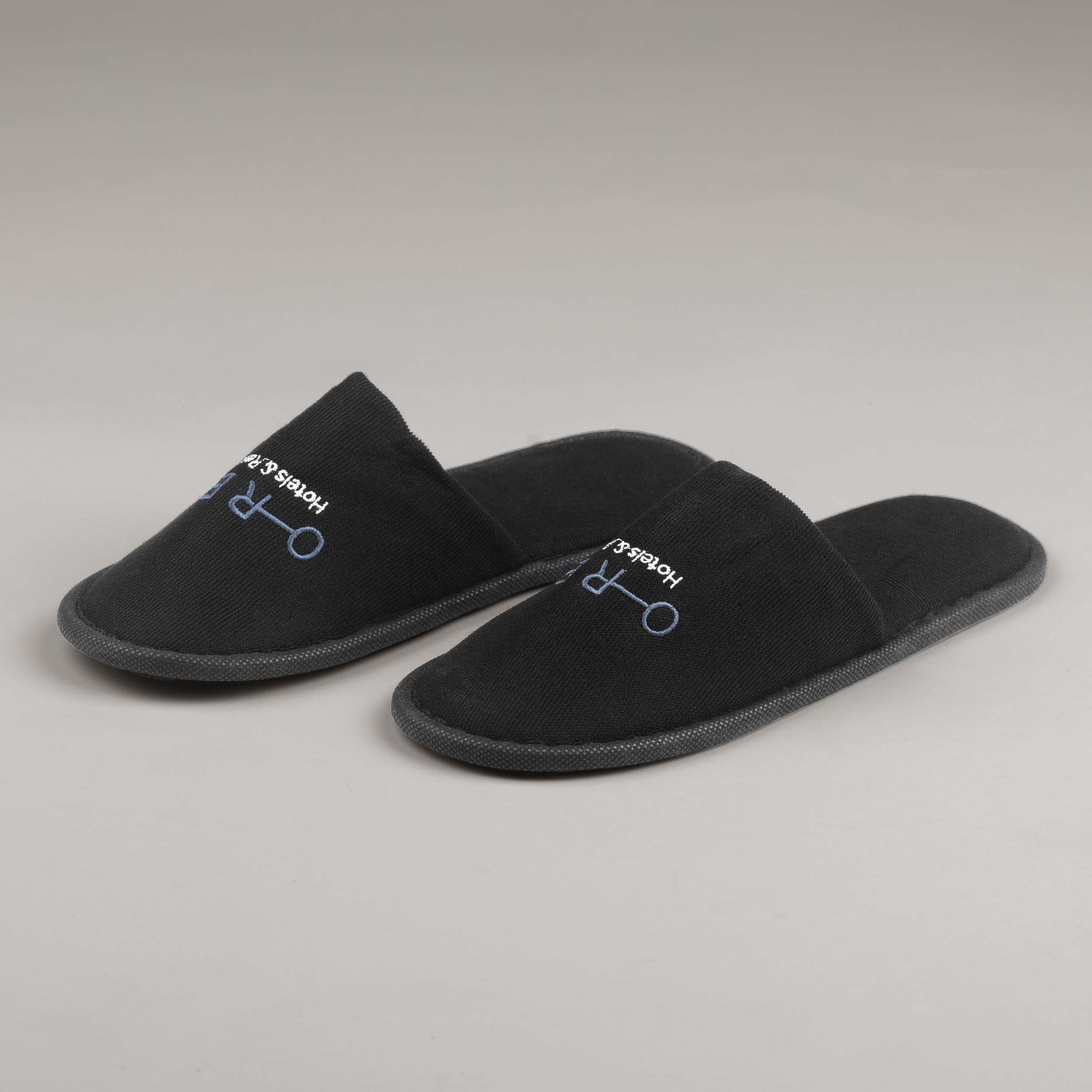 Hotelové pantofle Poly terry 30cm černé, logo Orea