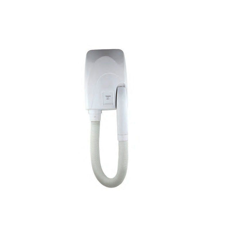 Wall-mounted hotel hair dryer with a flexible hose