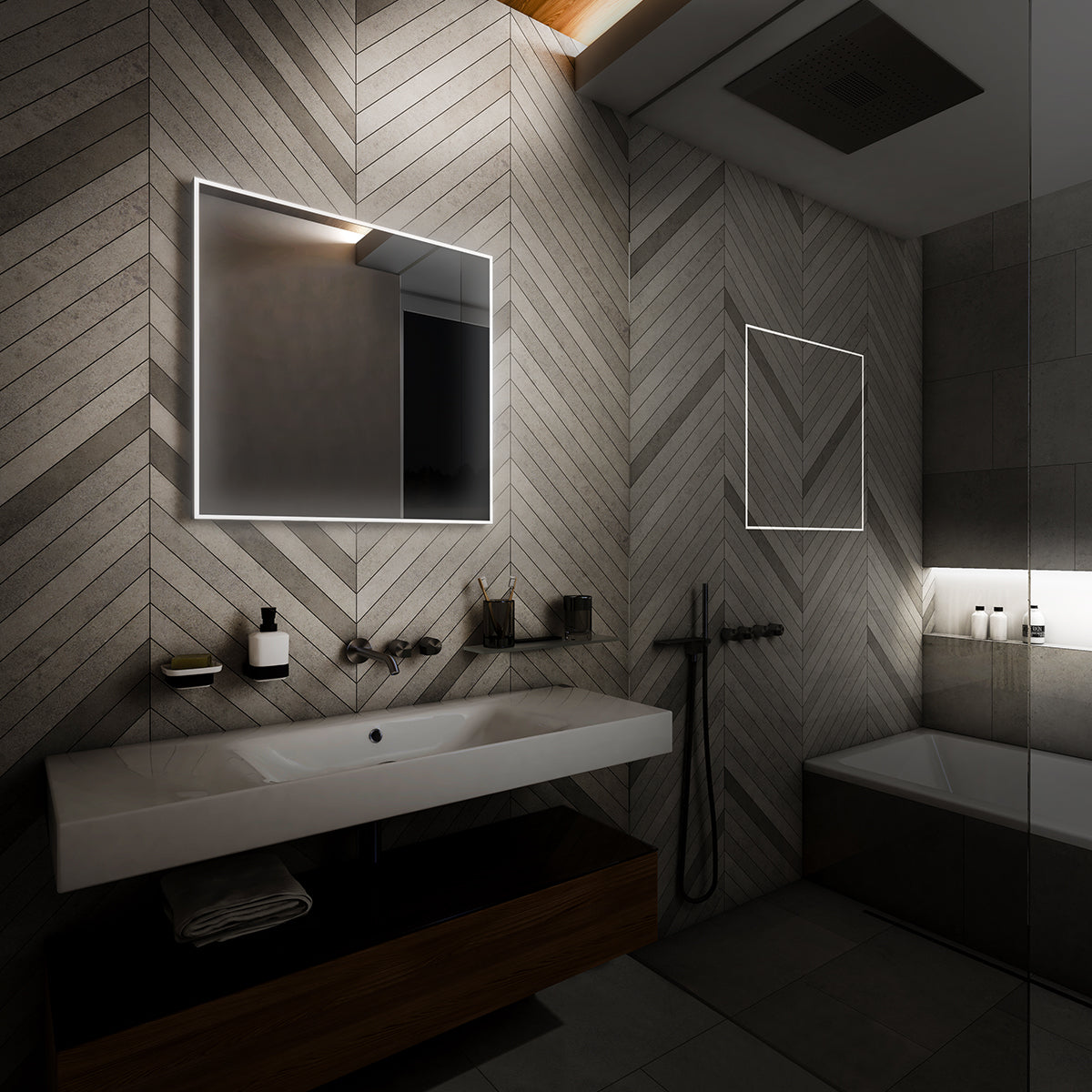 fekete LED-es tükör 600x600