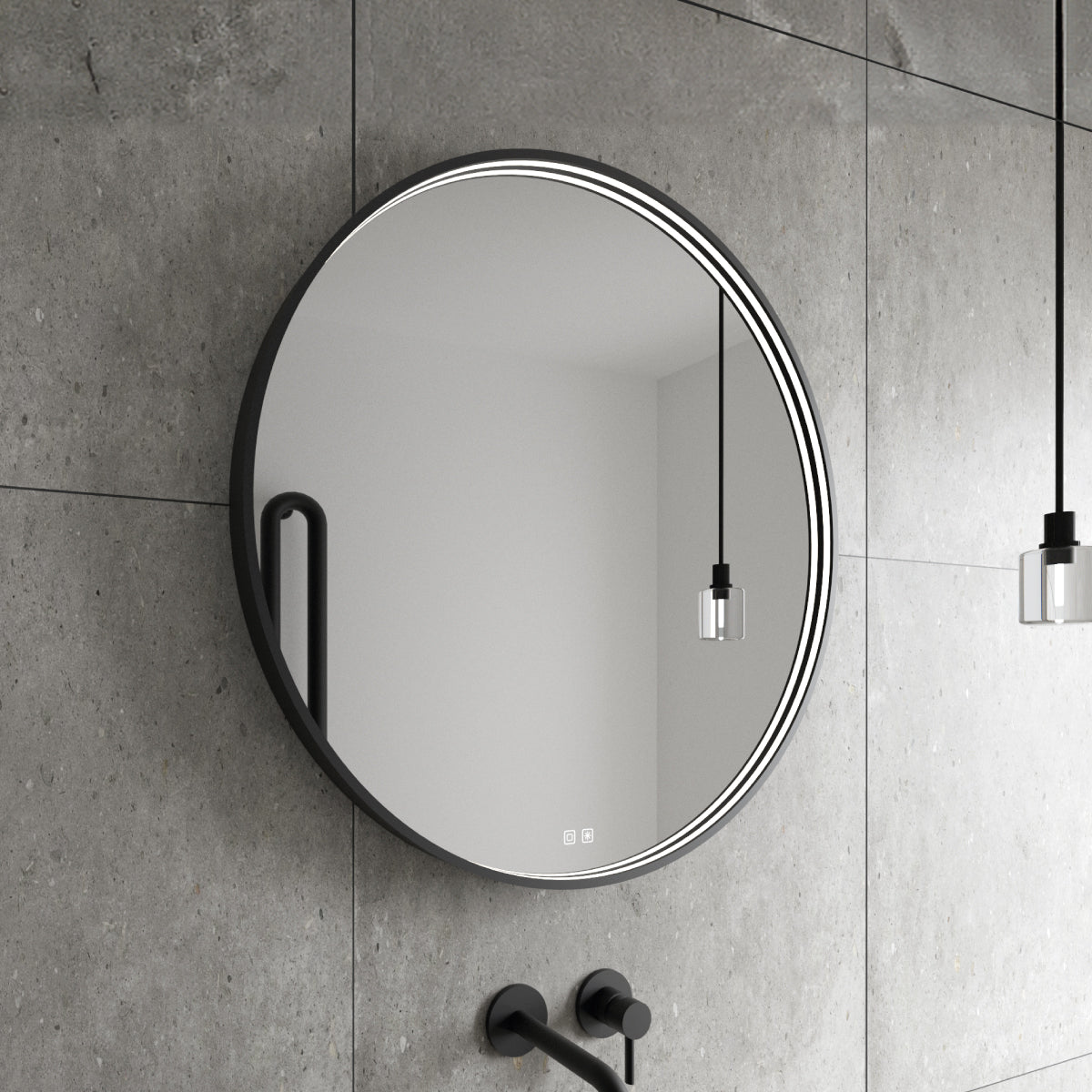 BLACK LED mirror, 1000 mm diameter, with two touch sensors