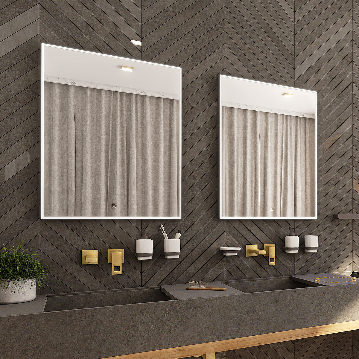 Fekete LED-es tükör, 600x800, két érintésérzékelővel