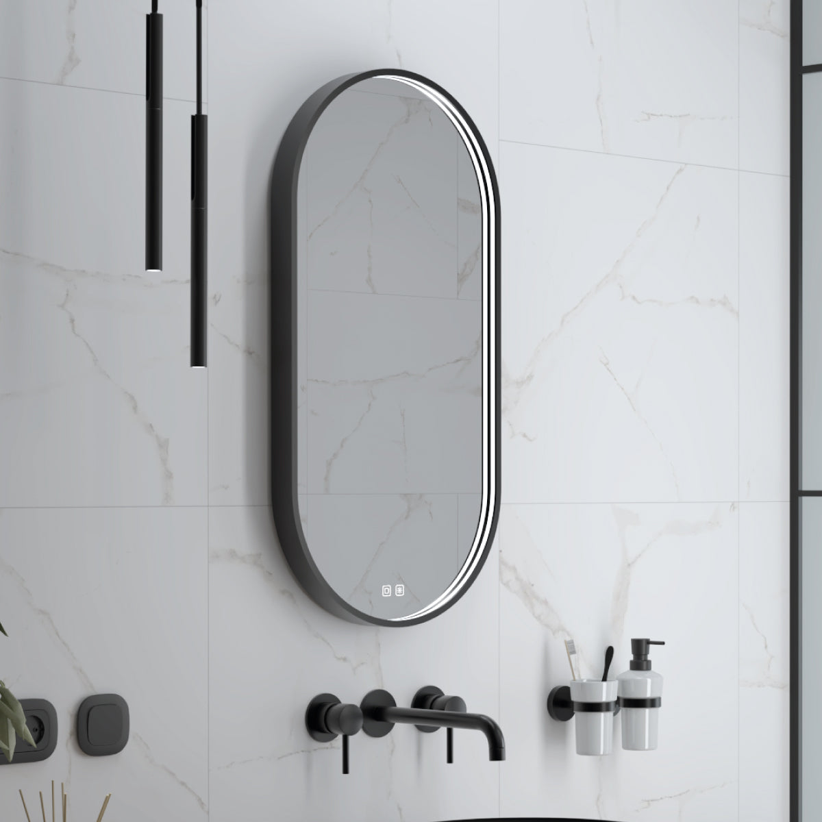 BLACK LED mirror, 450x900, with two touch sensors