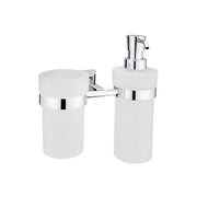 Dispenser with a glass, plastic pump