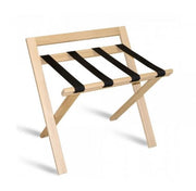 Foldable hotel luggage rack with backrest - natural wood