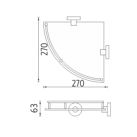 Corner shelf with a railing