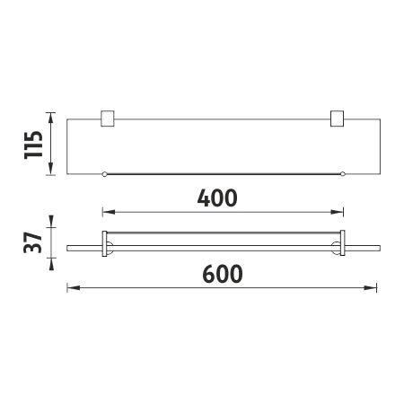 Shelf with guardrail, 60 cm