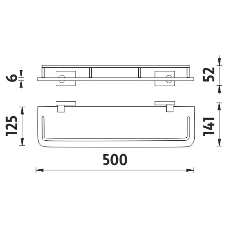 Shelf with guardrail, 50 cm
