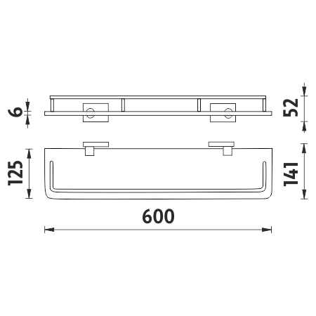 Shelf with guardrail, 60 cm