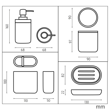 Dispenser, soap dish, cardboard boxes, and tampons