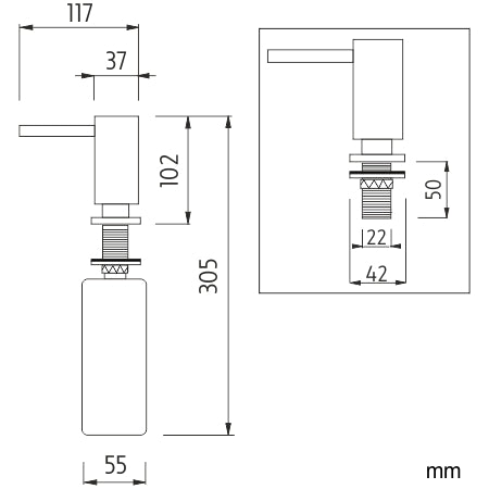 Built-in dispenser, solid pump diameter 37 mm