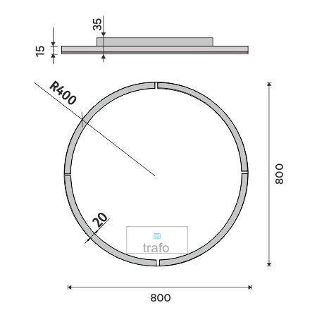 800x800-as LED-es tükör érintésérzékelővel