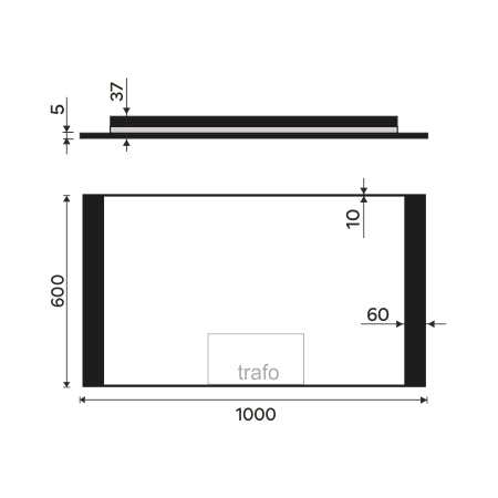 Black LED mirror, 1000 x 600