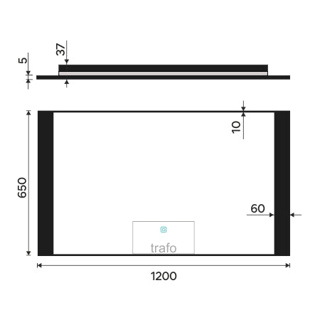 Black LED mirror, 1200x650, with touch sensor