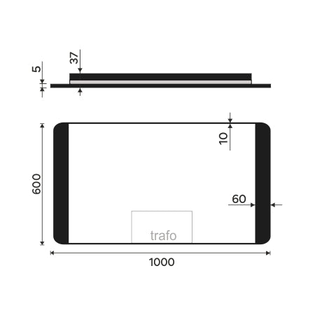 Black LED mirror, 1000 x 600