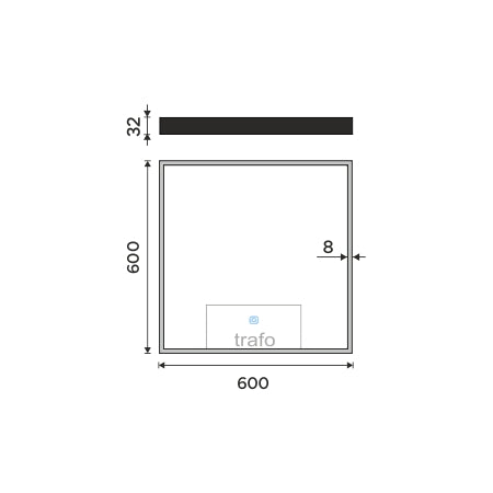 Black 600x600 LED mirror with touch sensor